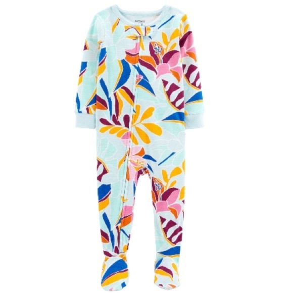 Carter's Long Sleeve Floral Footed Pajamas with Zipper, Non Slip 5t - Picture 2 of 8